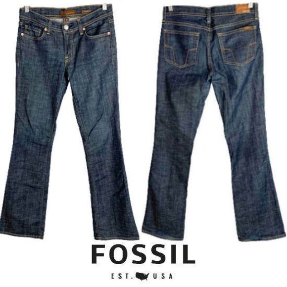FOSSIL Jeans Size 27 Slim Boot Cut Dark Blue Denim Stretch Low Rise Nice! - Picture 2 of 12